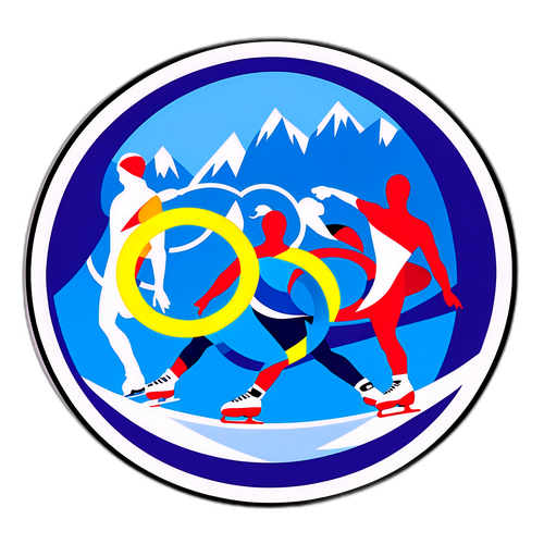 Стикер с зимними олимпийскими кольцами на фоне фигуристов