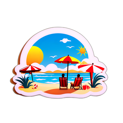 Sticker van een hete zomerdag op het strand