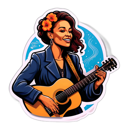 Sticker met een muzikante met gitaar