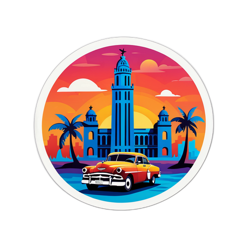 Abstrakt klistermärke med Kubas kända landmärken