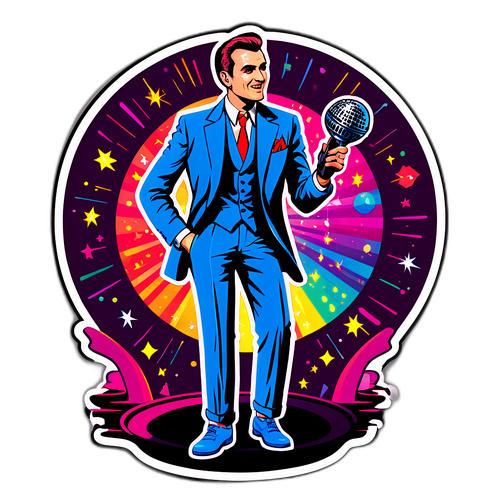 Autocolant retro cu Stefan Banica pe scenă