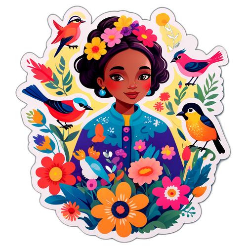 Veselá ilustrace Adeline Watkins s květinami a ptáky