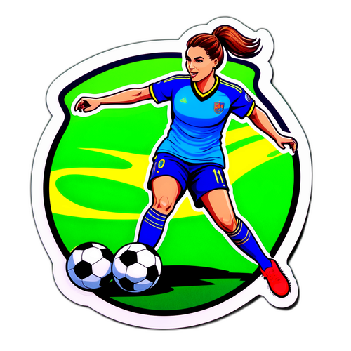 Et klistremerke av en fotballbane med en spiller i aksjon