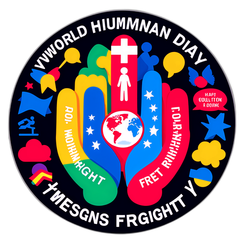 世界人権デーのメッセージを表示するキャラクターたち