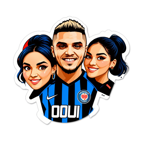 Diseño de sticker de Mauro Icardi con las caras de Wanda Nara y China Suárez