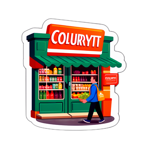 Sticker van de kenmerkende gevel van de Colruyt supermarkt