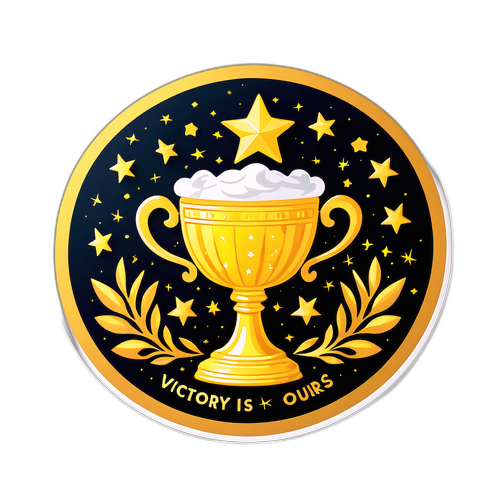 Chiếc cúp vàng với khẩu hiệu 'Chiến thắng là của chúng ta'