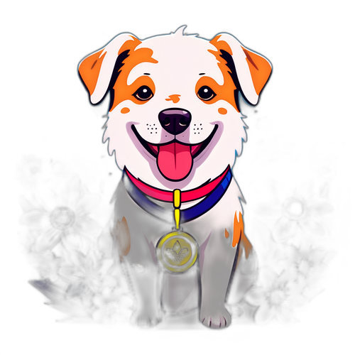 オリンピックのメダルを首にかけた楽しい犬