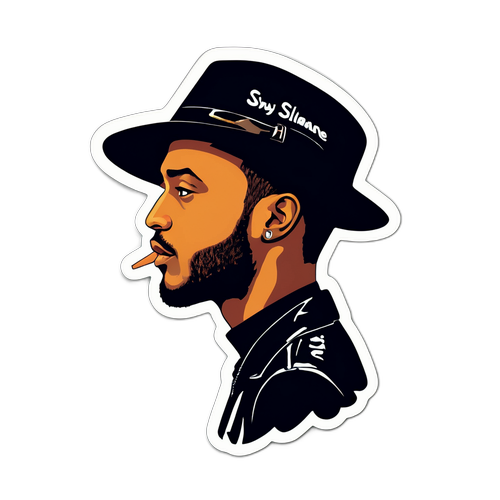 Autocollant de Slimane avec des paroles de chanson artistiquement disposées autour de sa silhouette