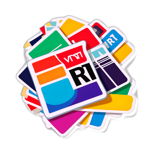 VRT Logo Sticker Met Kleurrijke Nieuwsartikelen