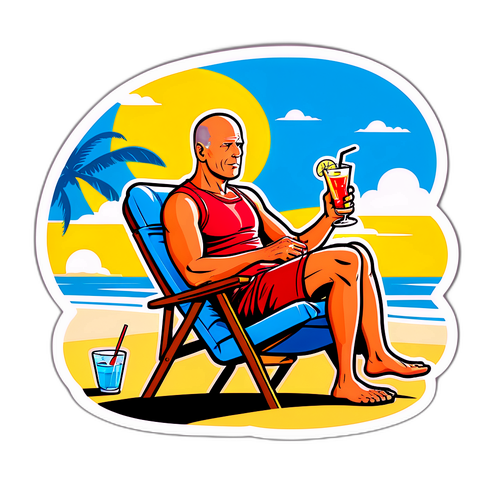 Брюс Вілліс відпочиває на пляжі з коктейлем