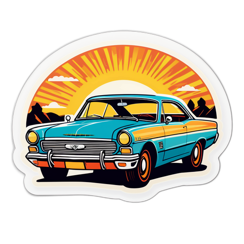 Retro Araba ve Güneşli Gün Temalı Sticker