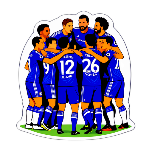 Design av klistermärke med Chelsea FC spelare i huddle