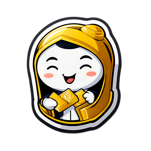 Nhân vật vui tươi cầm vàng
