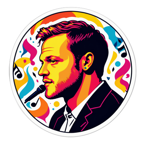 Stilisert portrett av Dan Reynolds med musikknoter