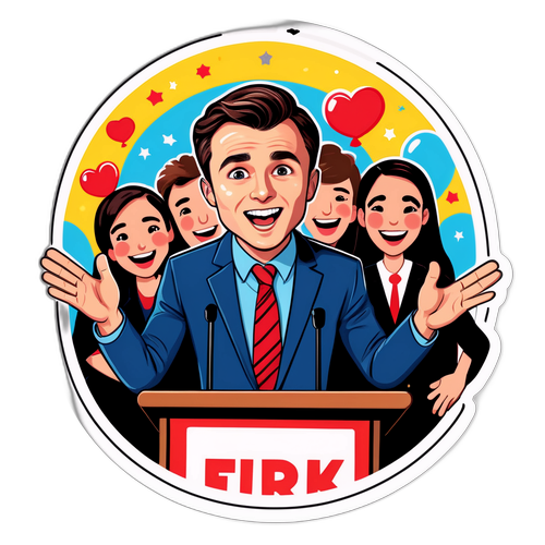 Karikatur av Charlie Kirk med støttespillere