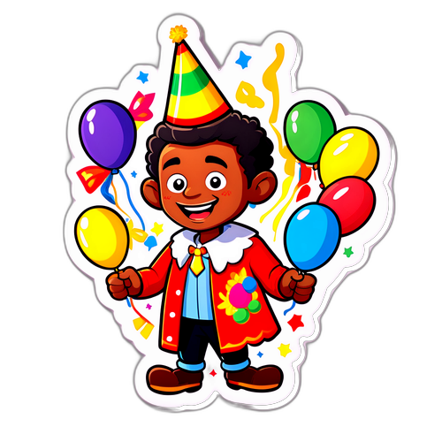 Een cartoon sticker van Estevao die een groot feest viert