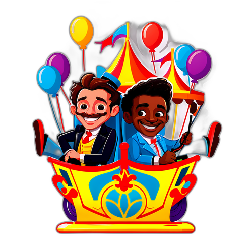 Lekende karikatur av Tale og Antonio på karusell