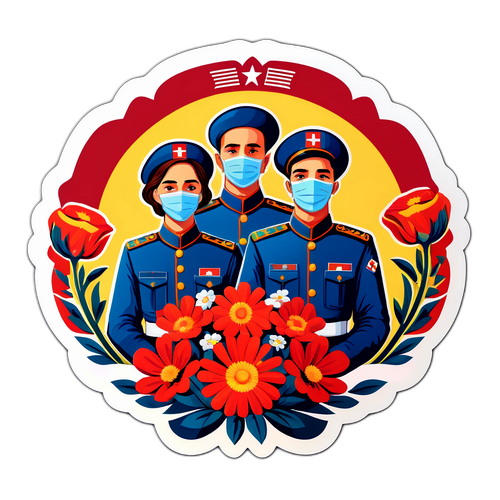 志愿军烈士画像与鲜花