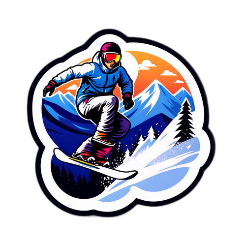 Nhãn dán cảnh mùa đông tuyệt đẹp với người trượt ván