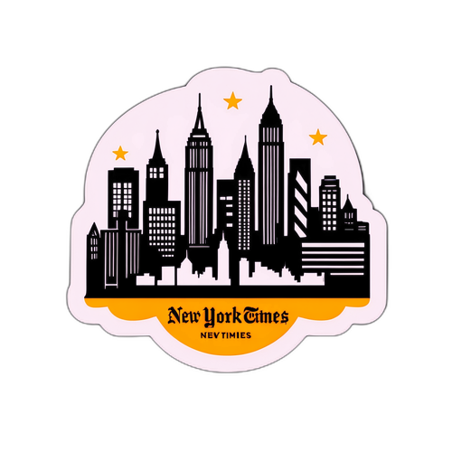 Sticker con logo del New York Times e skyline urbano