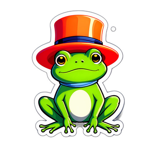 Un autocollant d'une grenouille mignonne avec un chapeau