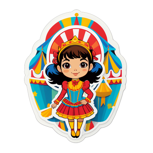 Kleurrijke sticker van Chantal Goya in circussetting