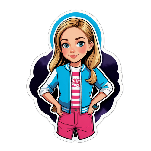 Suuri sticker Sydney Sweeneystä elämän kokoisena roolihahmonsa kanssa