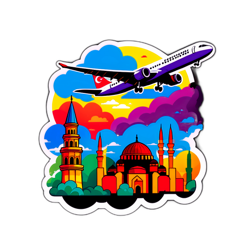 Ilustrowany samolot nad tureckimi zabytkami