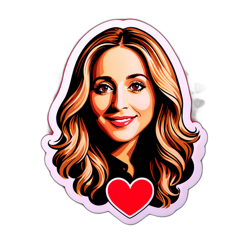Een sticker met Lara Fabian en een hartvormige achtergrond