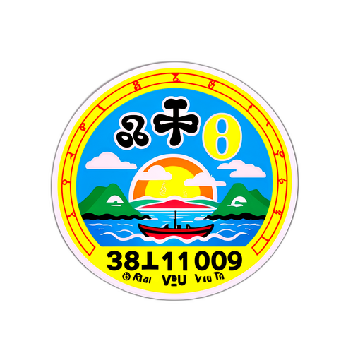 Sticker xổ số với hình ảnh số may mắn và biểu tượng tỉnh Bà Rịa - Vũng Tàu