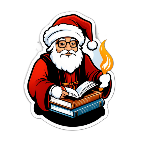 Een sticker van Christophe André als wijze figuur die de geheimen van boeken onthult, met een gezellige sfeer