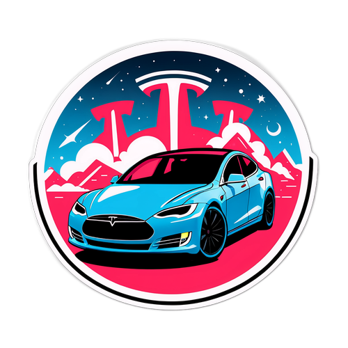 Tesla sticker met futuristische elementen