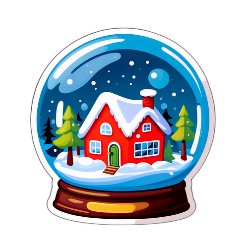 Tranh vẽ gợi cảm giác lạnh giá với hình ảnh của quả cầu tuyết và những ngôi nhà nhỏ