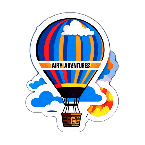 Een sticker van een luchtballon met de tekst "Airy Adventures"