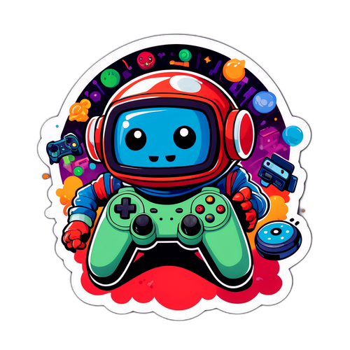 Смішний наліпка з персонажем, що грає на віртуальному Steam вторгненні