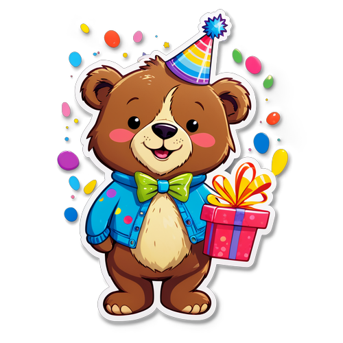Joyous Party Bear Sticker