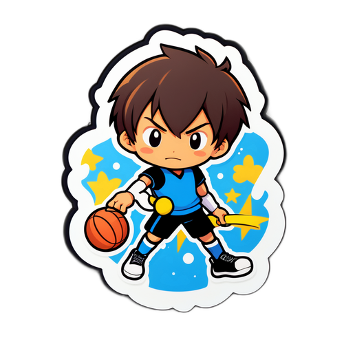 バスケットボールを持ったキャラクターのイラストステッカー