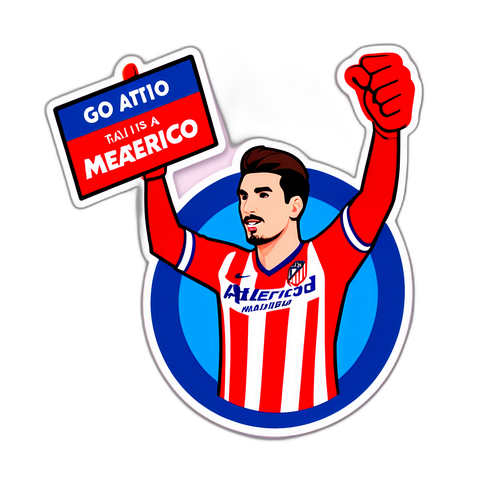 הוא מחזיק בבאנר שאומר 'גו אתלטיקו מדריד'
