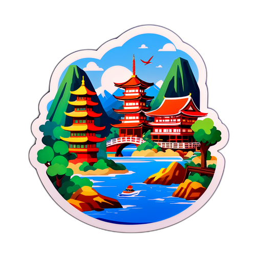 塚越の観光名所を描いたステッカー
