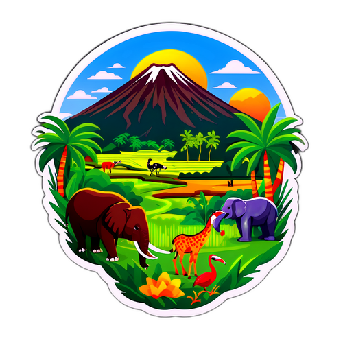 Indonesisk natur med risfält och djur