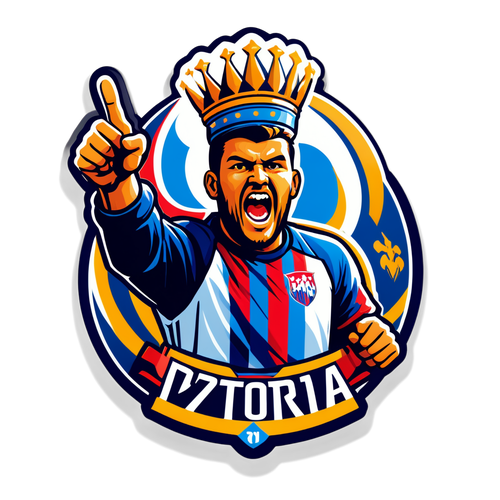 Sticker oslavující FC Viktoria Plzeň s fanoušky a jejich týmovými barvami