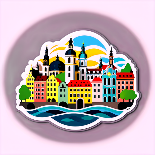 Passau történelmi építészetének művészi ábrázolása
