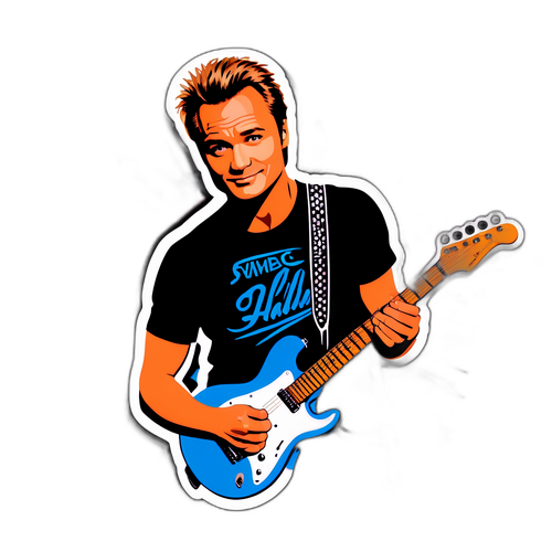 Sticker van David Hallyday met elektrische gitaar