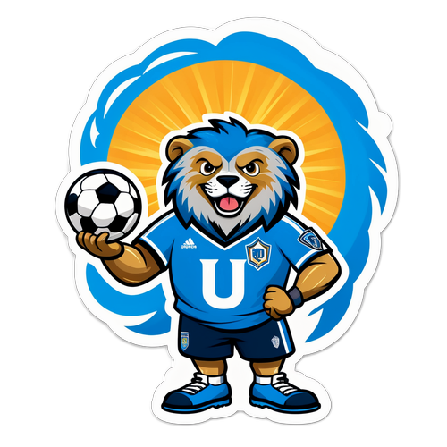 Maskot Kartun Seru Philadelphia Union dengan Bola Sepak di Bawah Matahari