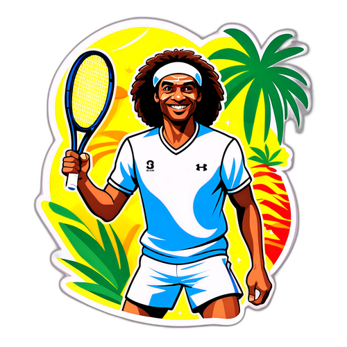 Adesivo Estilizado de Yannick Noah com Raquete de Tênis