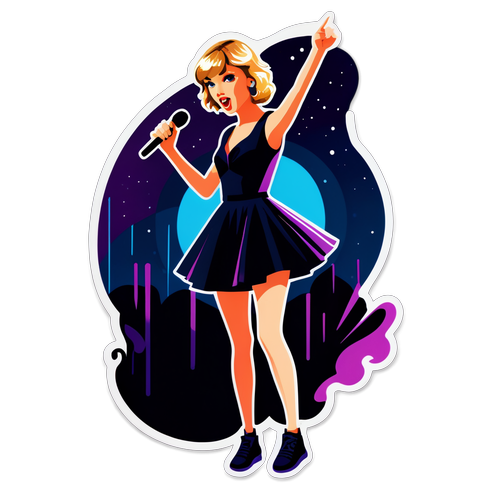 Autocolant vibrant cu ilustrația lui Taylor Swift pe scenă