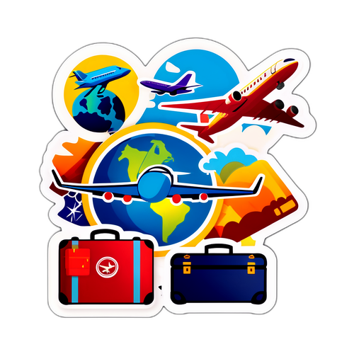 Hình dán khám phá thế giới với máy bay và vali