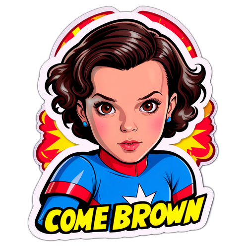 Стикер с певицей Милли Бобби Браун в супергеройском костюме