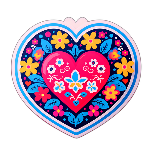สติ๊กเกอร์รูปหัวใจประดับด้วยดอกไม้
